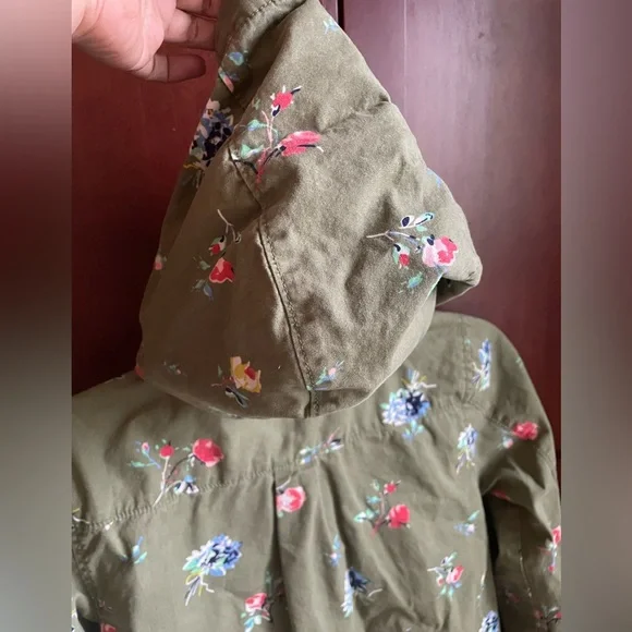 Gap Floral Kids Green Print Shirt Hooded Jacket with Pockets Girls XL - Picture 7 of 11